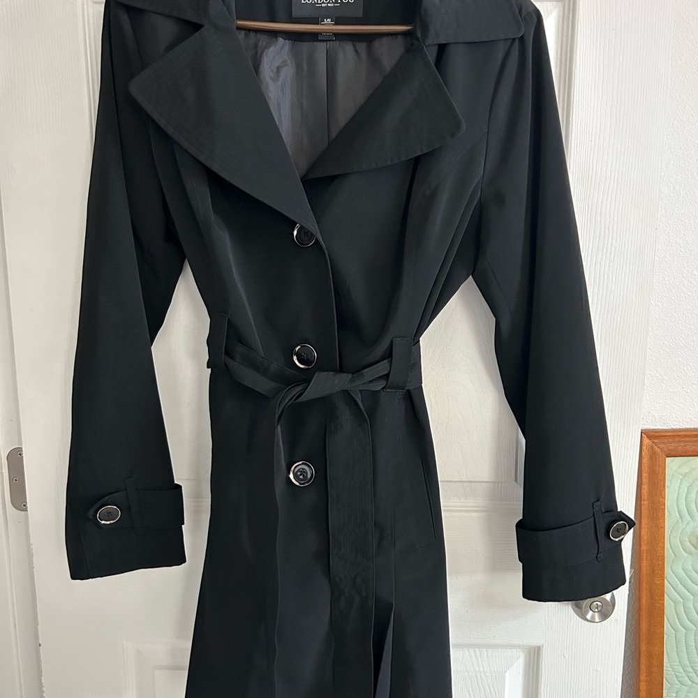 London Fog Black Classic Trench Coat Timeless Design